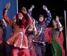 Dancers perform a traditional dance from western India