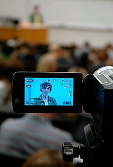 Nancy Conway through camera viewfinder