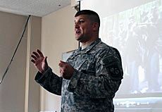Maj. Badell in class, lecturing