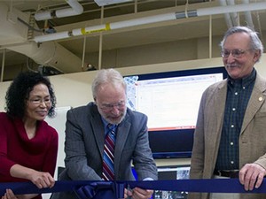 USU officials at microscope lab ribbon cutting