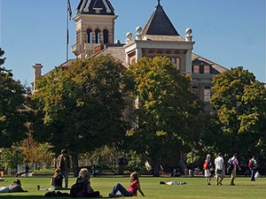 students on the Utah State University Quad