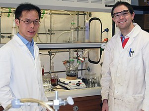 USU chemist Yujie Sun and a graduate student in the lab