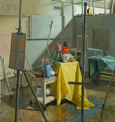 A painting of an art studio.