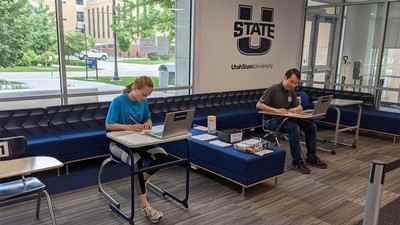 Two students in the USU Testing Center.