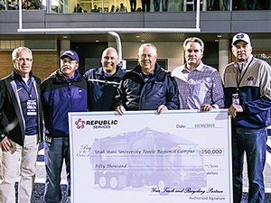 The check presentation to USU for the Tooele Campus from Republic Services