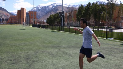 USU students runs in the triathlon.