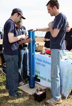 USU Rocket Team preparing rocket to launch at competition
