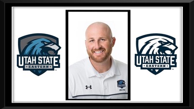 This graphic shows Jess Brinkerhoff between two Utah State Eastern logos.