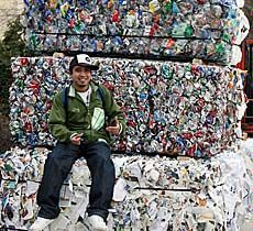 USU student on recycled material