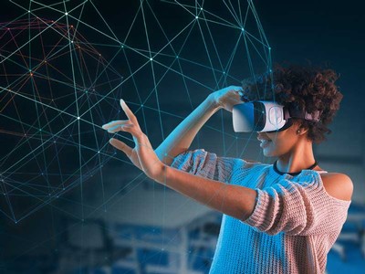 girl wearing virtual reality glasses