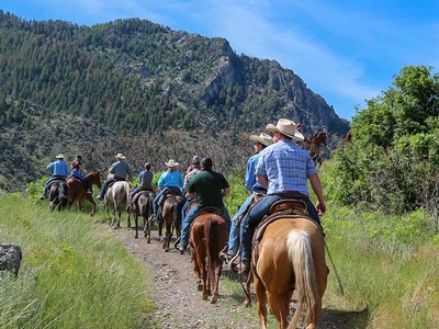 military veterans, active duty service members and their families on a horse ride.