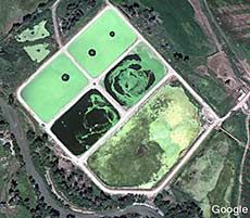 a wastewater treatment lagoon from above