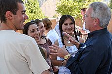 USU President Stan Albrecht and a group of Armenian students