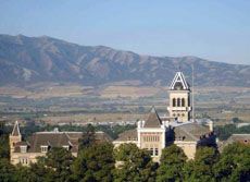 Old Main and view of Cache Vallley