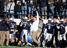 USU Football Coach Gary Andersen celebrates victory