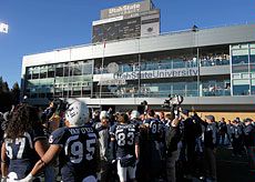 USU Football Team celebrates victory