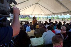 audience members at fiber optic connection event