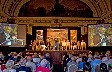 the audience and stage at the campaign announcement
