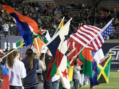 international flags on the USU Maverik Stadium Football Field