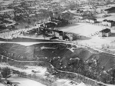 USU campus aerial looking northeast, winter 1941.