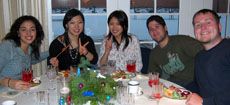 A group of international students at dinner