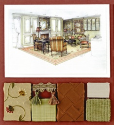 Suzanne's design board and rendering