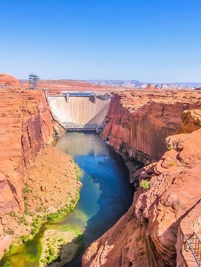 Glen Canyon Dam and Colorado River below.