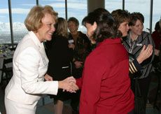 Joyce Albrecht welcomes guests