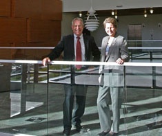 Stan Albrecht and Linda Wolcott in the Merrill-Cazier Library
