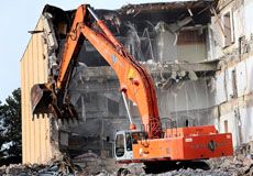 exposed walls in library demolition