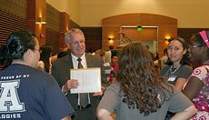 President Albrecht with REP program students