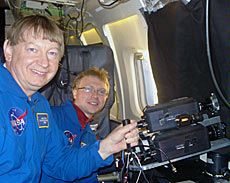 USU physicists Mike Taylor, left, and Jonathan Snively on plane