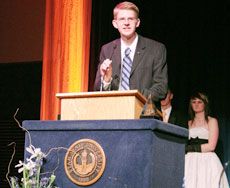 Zach Ames accepting his Robins Award