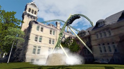 Virtual reality image of a roller coaster on Old Main.