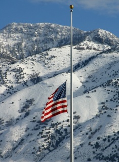 The flag flies at half-mast in recognition of the Tsunami disaster