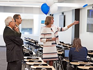 Stan Albrecht, Robert Wagner and Noelle Cockett at USU's Testing Center