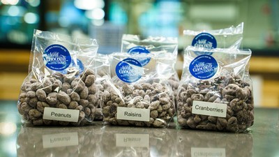 Chocolate covered peanuts, raisins and cranberries from the Aggie Chocolate Factory.