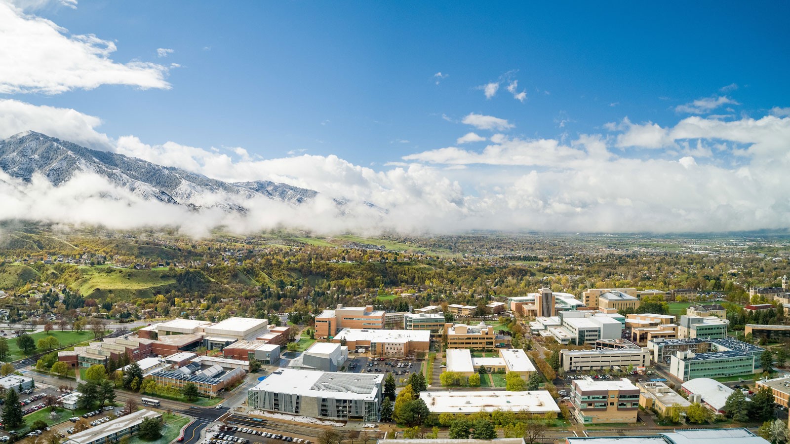 This USU file photo from May 2022 shows a southward view of Cache Valley from the Logan campus.