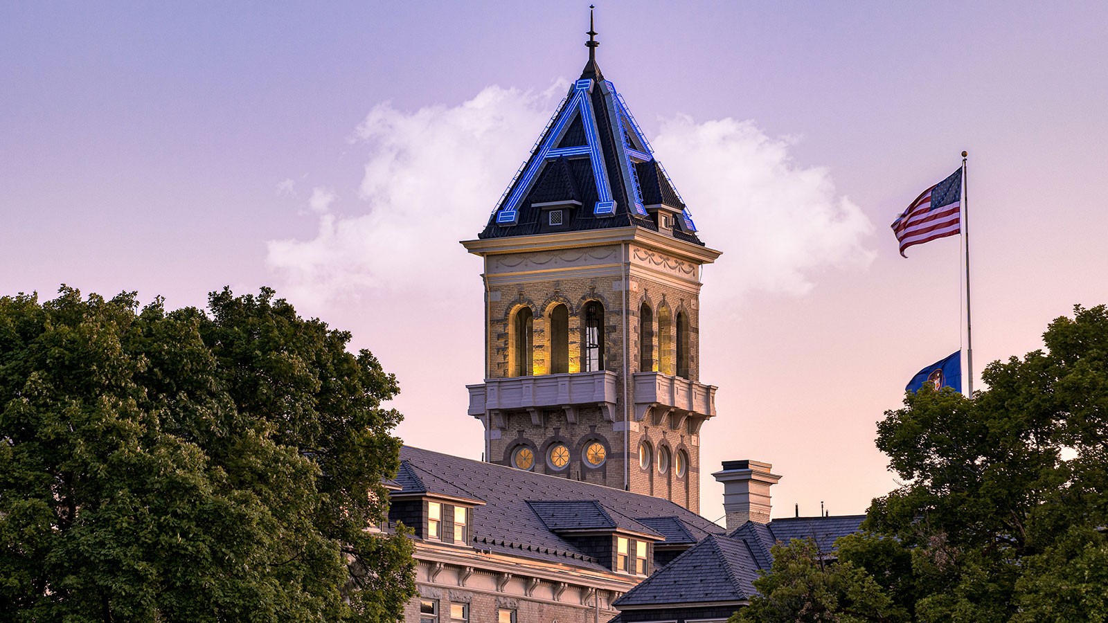 Old Main at sunset.