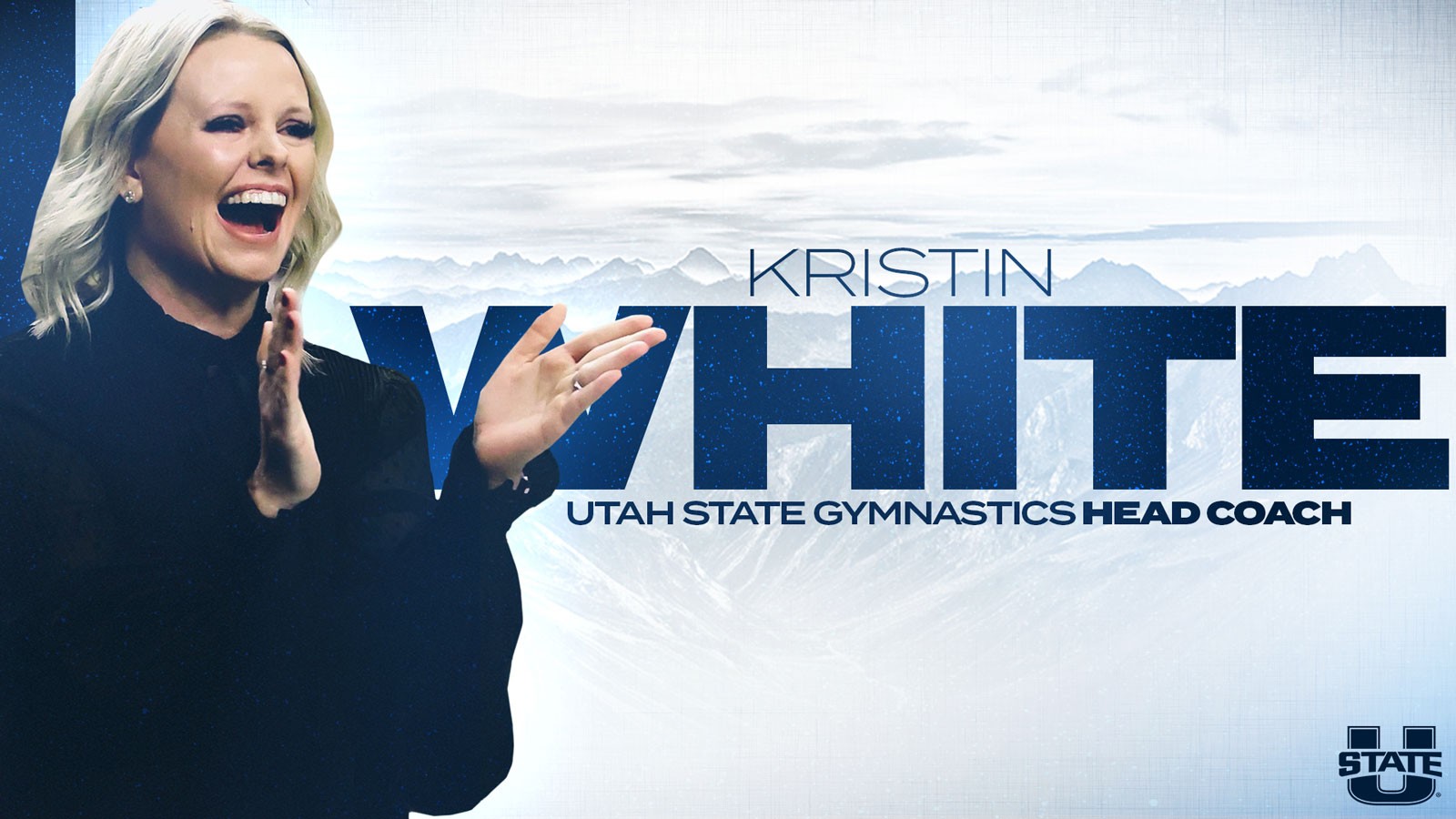 Text reads: Kristin White, Utah State Gymnastics head coach