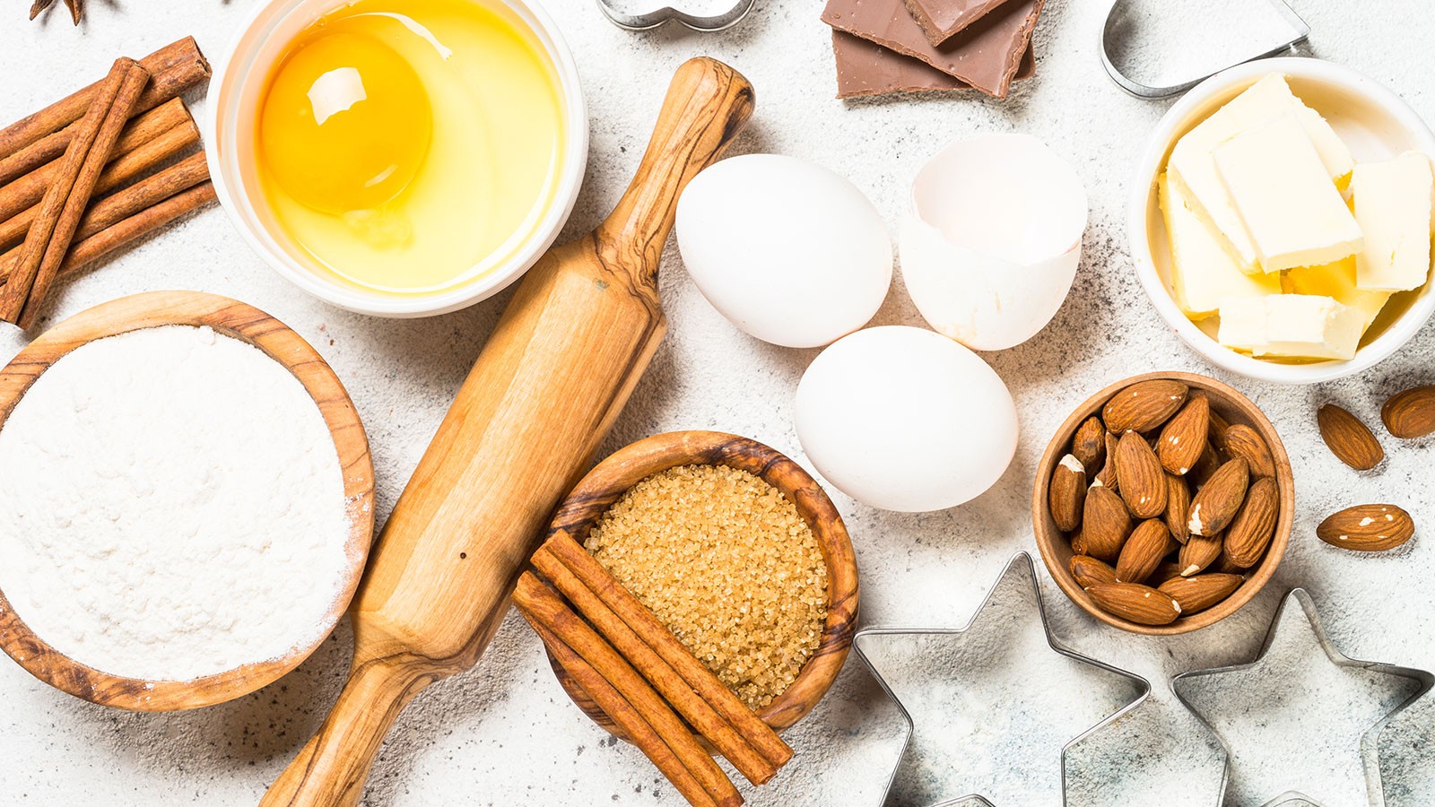 Baking ingredients and utensils.