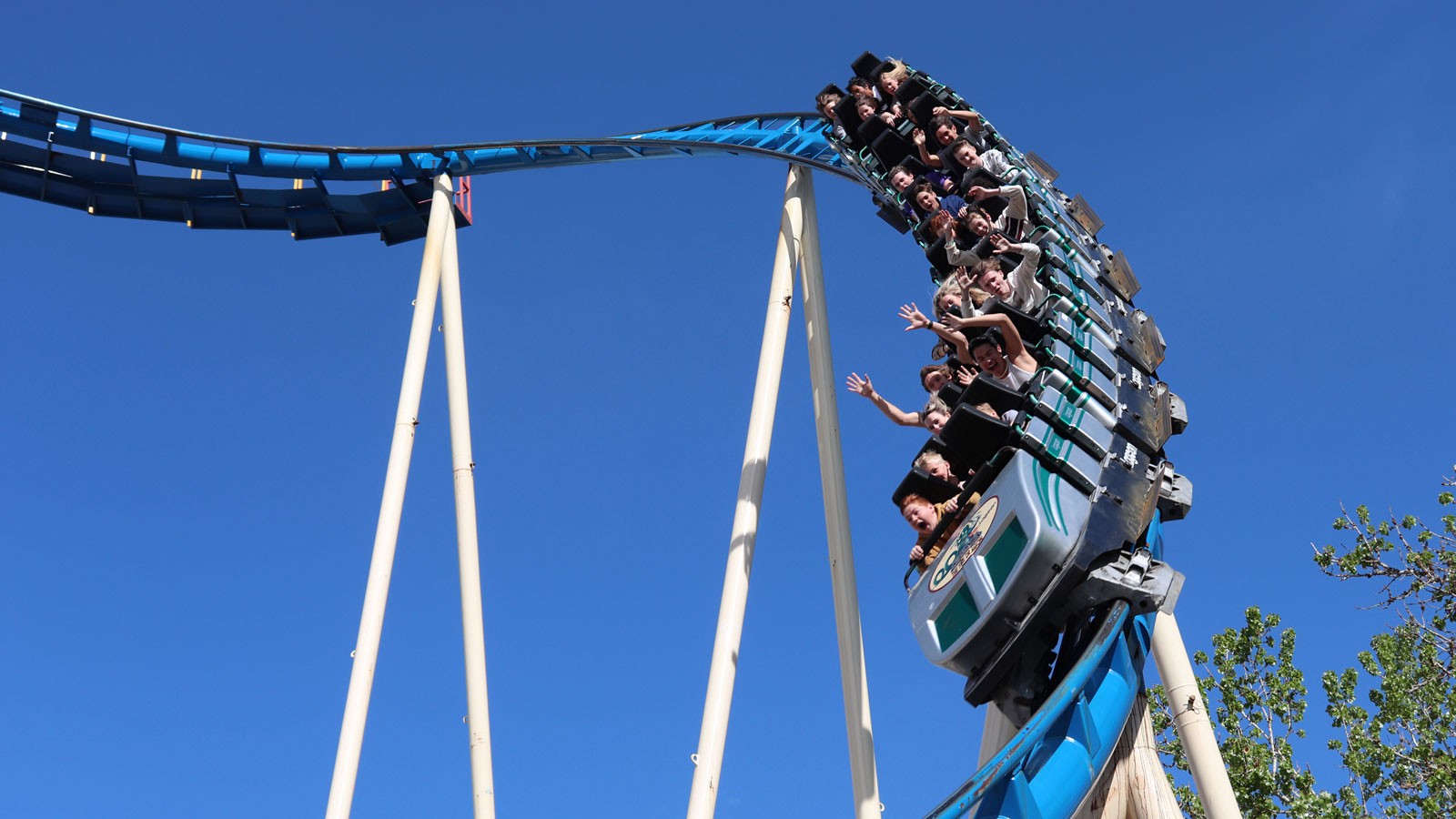 A rollercoaster rounding a curve.