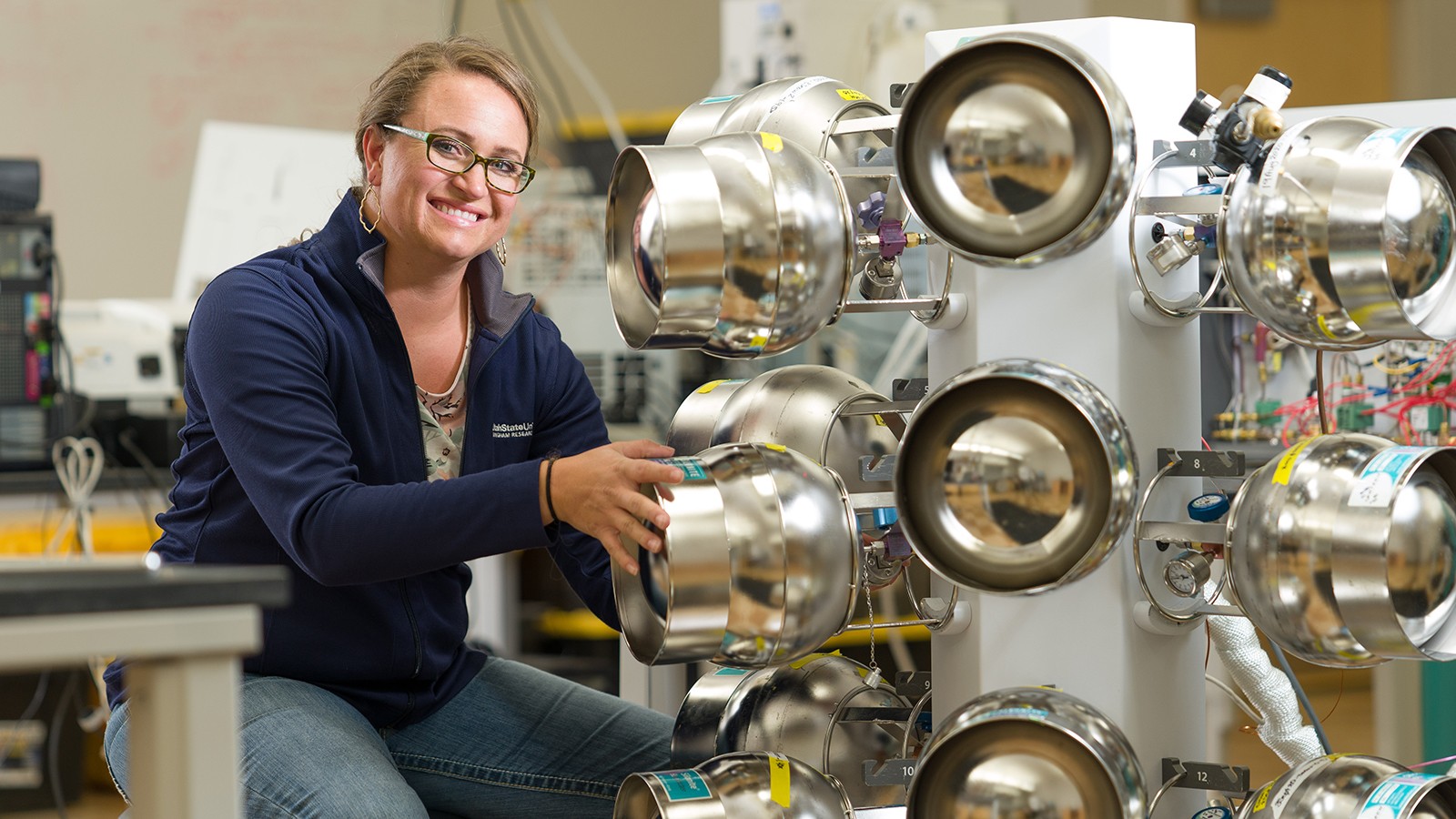 USU Uintah Basin student Makenzie Holmes works in the labs at the Bingham Research Center.
