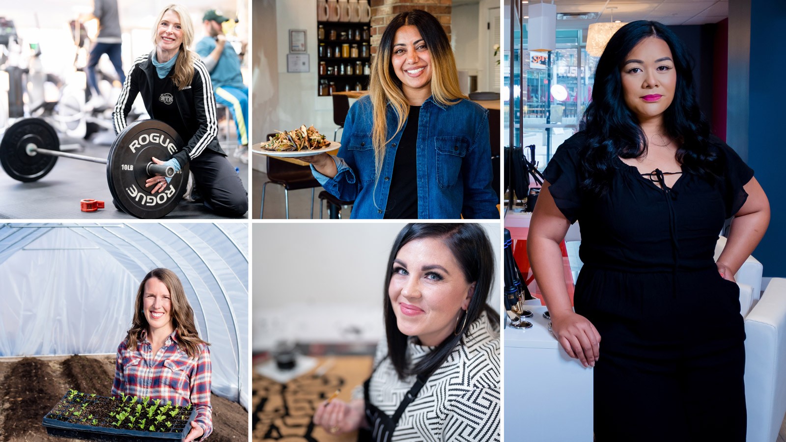 A collage showing five women at their businesses.