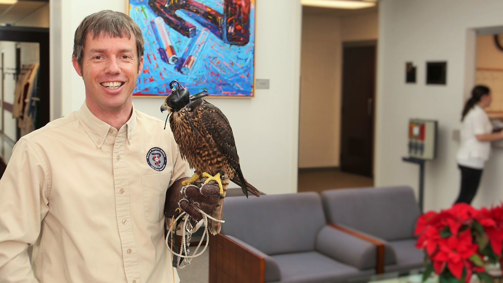 Arnaud Van Wettere holding a falcon.