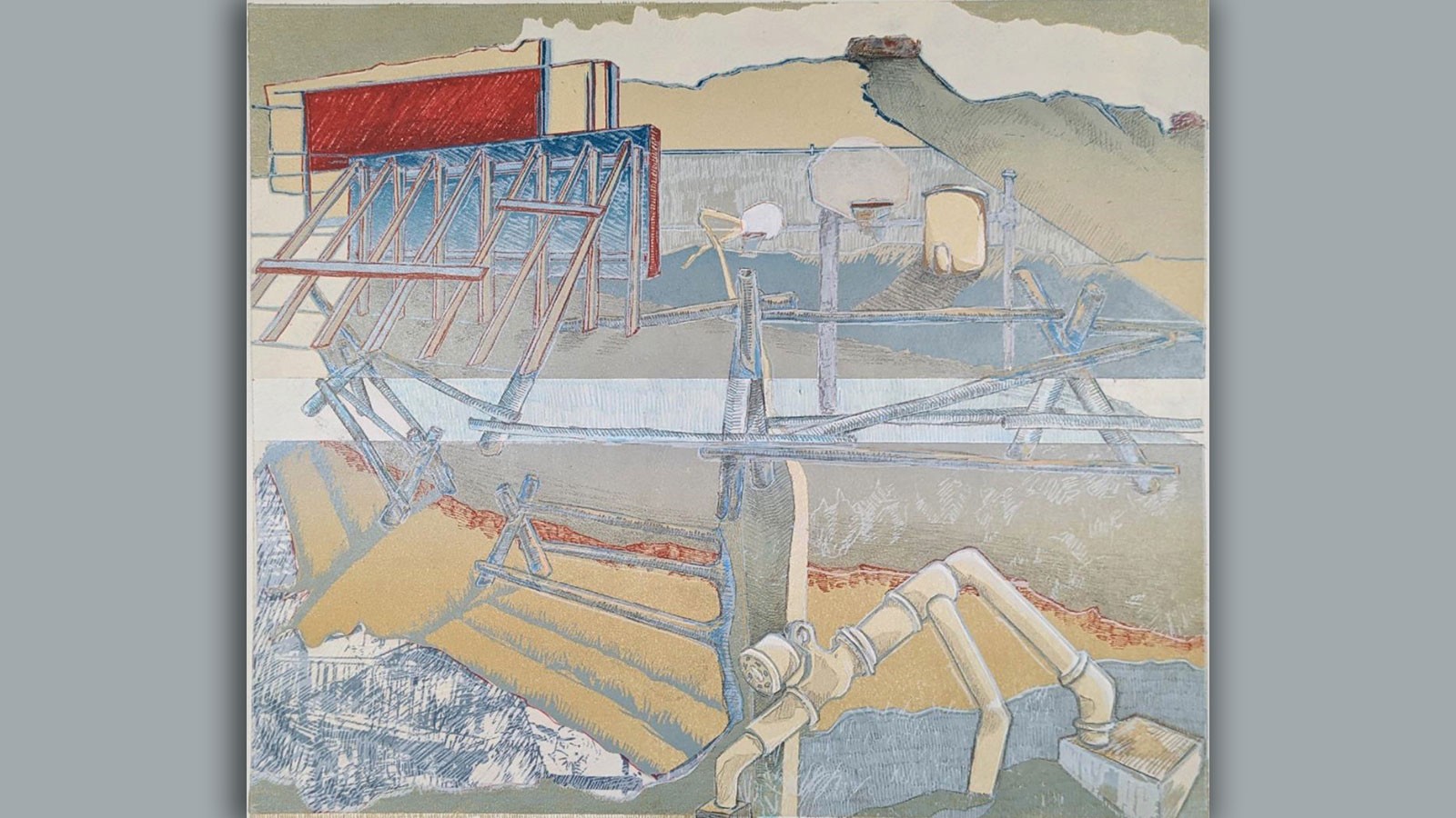 A work of art depicting a park in a rural area.