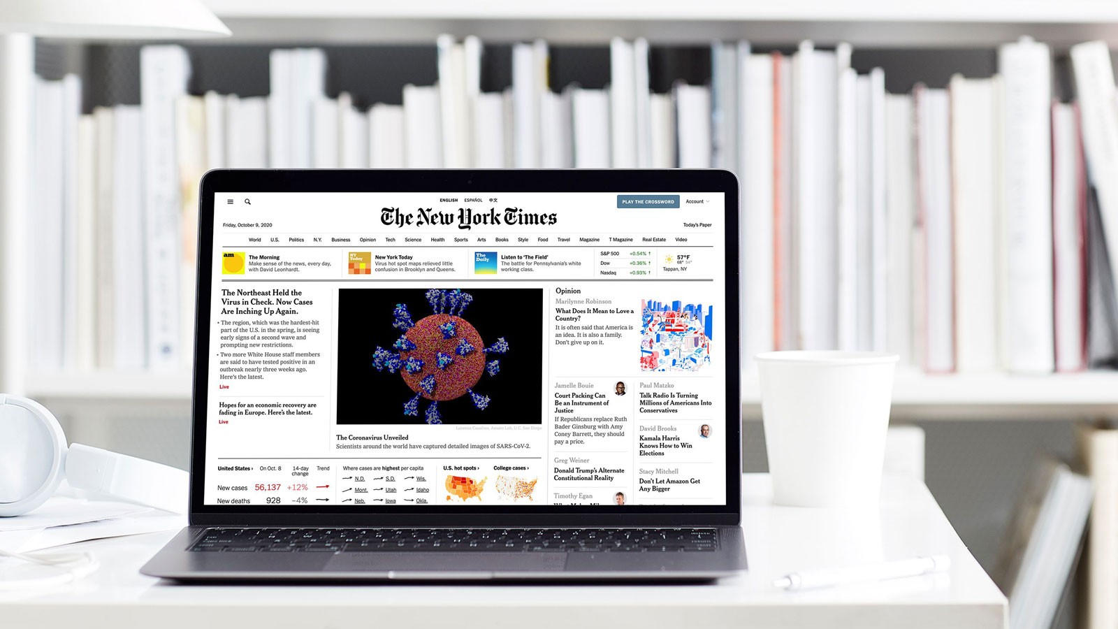A library computer displaying The New York Times website.