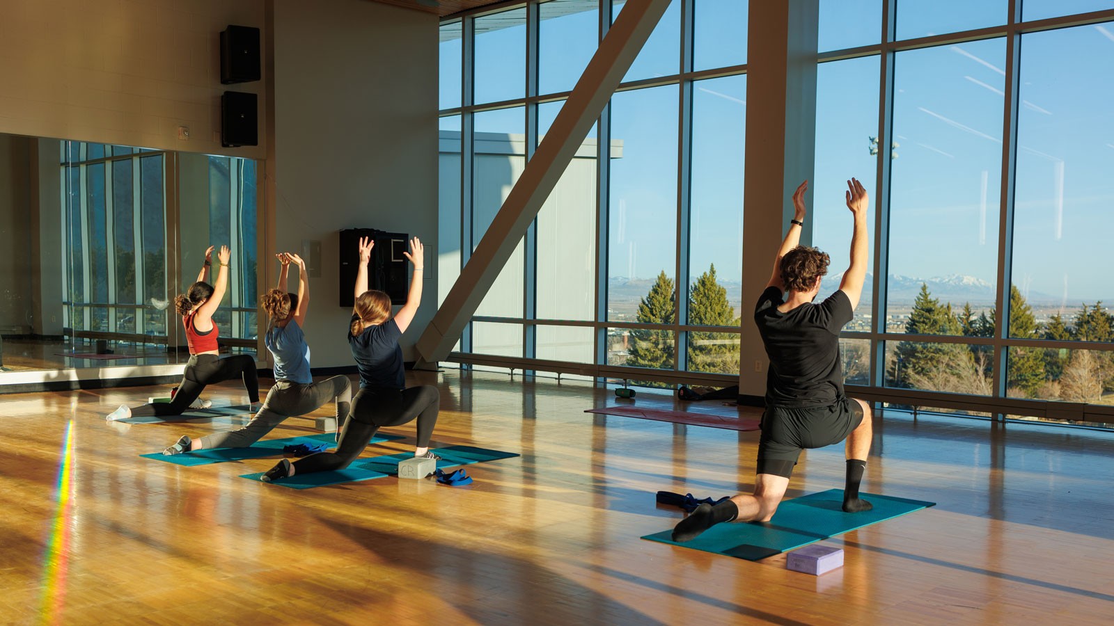 People doing yoga.