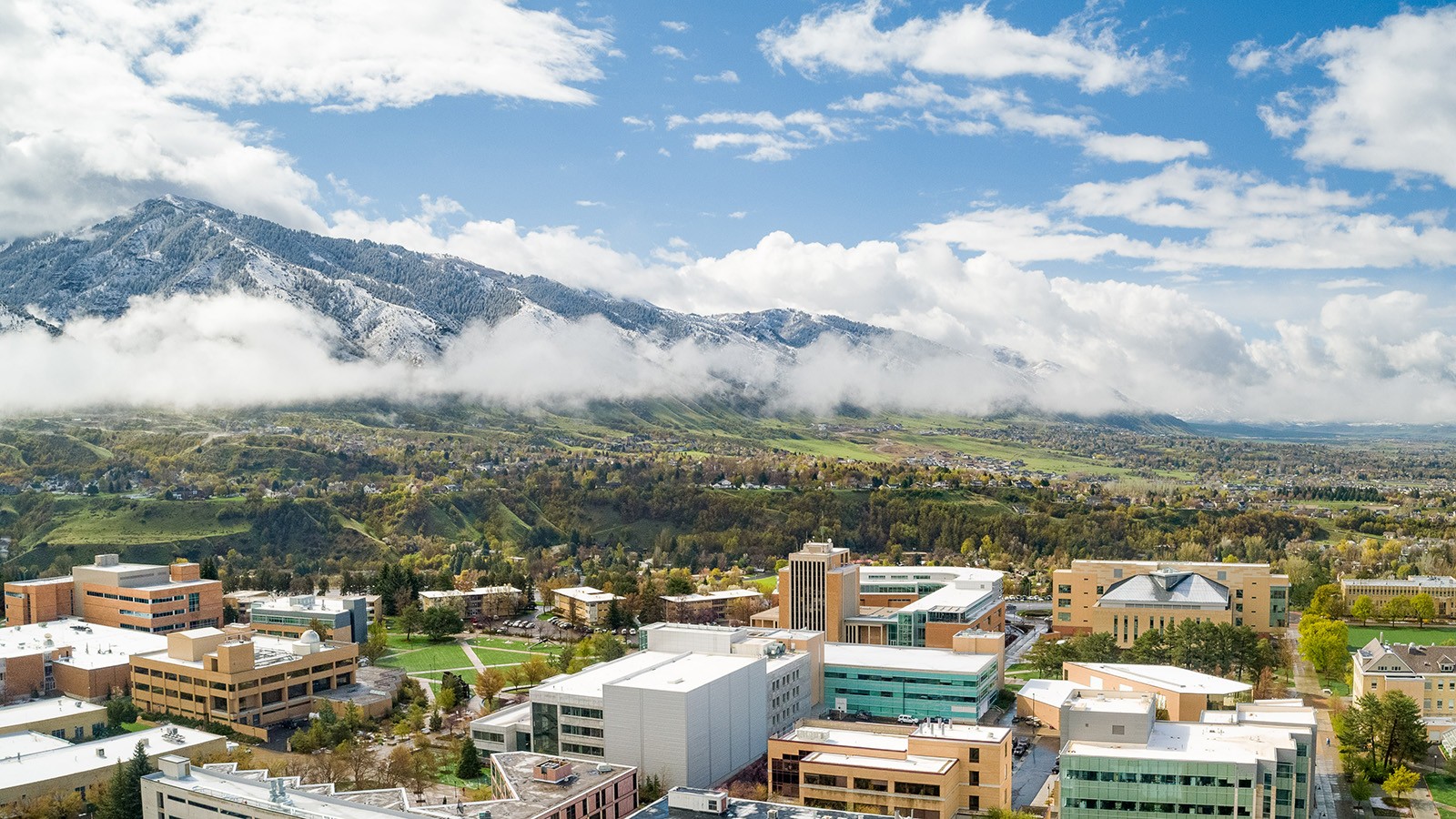 An aerial view of the USU Logan Campus