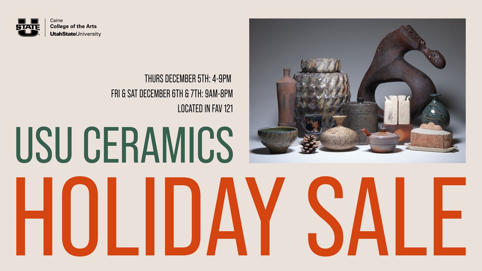 Text Reads: December 5th through 6th in the Fine Arts-Visual Building Room 121.